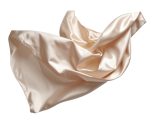 Flowing Beige Silk Fabric in Mid-Air, Soft Curves, Isolated on White