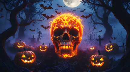 Halloween fiery ghost background 