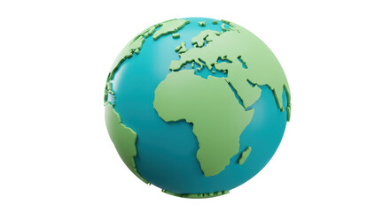 Earth globe 3D model isolated PNG, showing Africa and Europe continents on transparent background for education and geography
