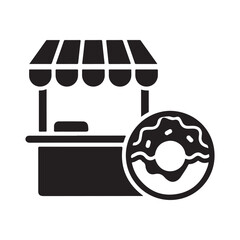 Minimalist Flat Vector Icon of Donut Stand and Sweet Pastry