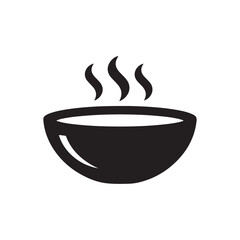 Minimalist Black Bowl with Steaming Hot Food Flat Vector Icon