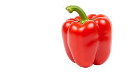 A vibrant red bell pepper, isolated on transparent background, showcasing its smooth skin, unique shape, and the fresh green stem