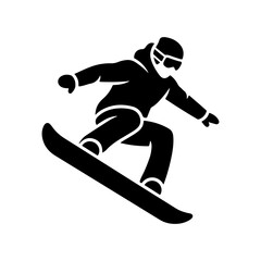Fototapeta premium Dynamic Snowboarder Silhouette, Minimalist Flat Vector Icon, Black and White