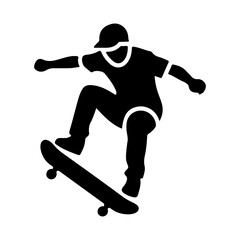 Flat Vector Silhouette Skateboarder Performing Trick on White Background