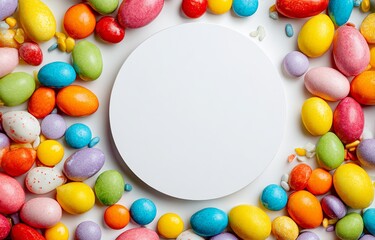Easter Egg Candies Arranged Around White Circle easter eggs