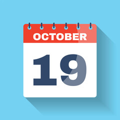 October 19 flat calendar icon with shadow