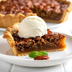 Pecan pie slice with ice cream (1)