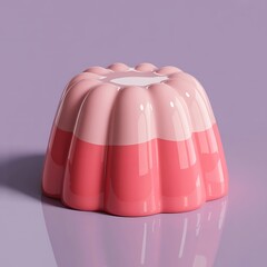 A delightful pink gelatin dessert on a purple surface with glossy finish