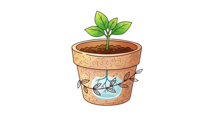 Obraz premium Small seedling growing in a decorated pot isolated PNG with Transparent Background