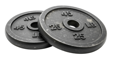 Two weight plates showing 45 LB and 25 isolated PNG with Transparent Background