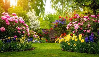 Colorful spring garden path