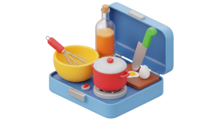 3d rendering of kitchen cooking set isolated on transparent background