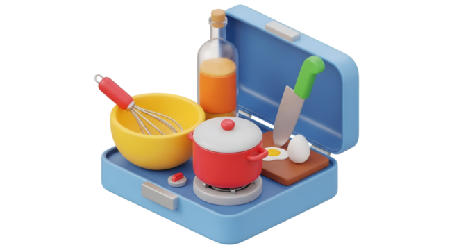 3d rendering of kitchen cooking set isolated on transparent background