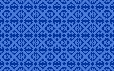 Fototapeta premium Blue geometric seamless pattern with diamond shapes, giving a modern and traditional fusion look.
