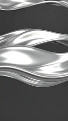 Abstract silver ribbons flowing over dark backdrop
