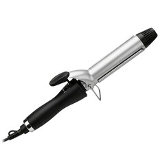 Professional Hair Curling Iron with Silver Barrel and Black Handle on Black Background Style on transparent background