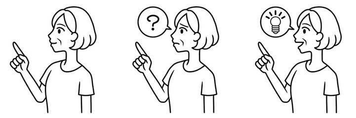 a set of a senior woman with pointing poses