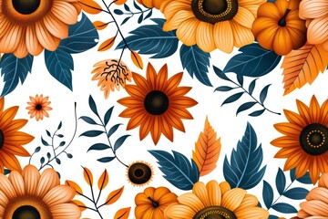 Autumn pattern featuring sunflowers, pumpkins, and fall leaves