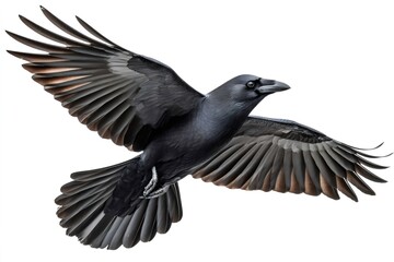 Fototapeta premium Black crow flying with wings spread