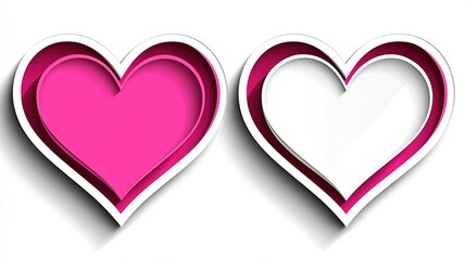 Simple pink and white 3D heart illustration, minimalist Valentine's Day vector design, clean background
