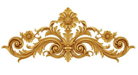 Golden ornate decorative element isolated on transparent background