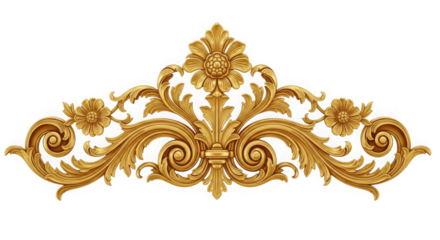 Golden ornate decorative element isolated on transparent background