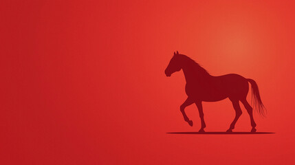Obraz premium Chinese New Year of the Horse 2026, minimalistic red horse silhouette on red background with space for text.
