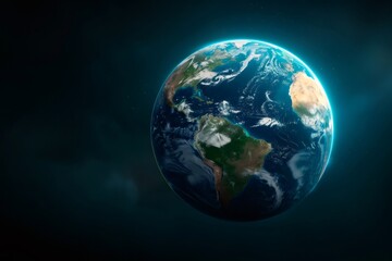 Fototapeta premium Earth globe rotating in dark space with glowing atmosphere