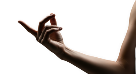 Womans hand in mudra gesture isolated on transparent background