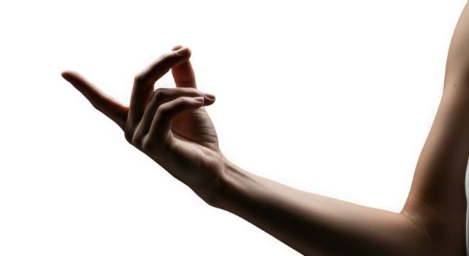 Womans hand in mudra gesture isolated on transparent background