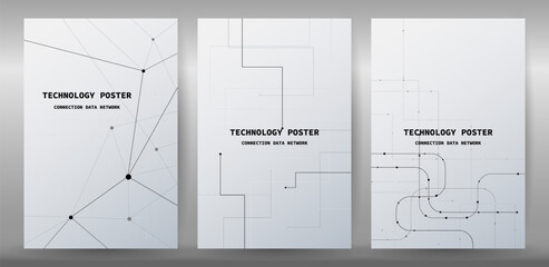 Abstract Technology Network Poster Set. Connected Data And Geometric Design Banner Or Corporate