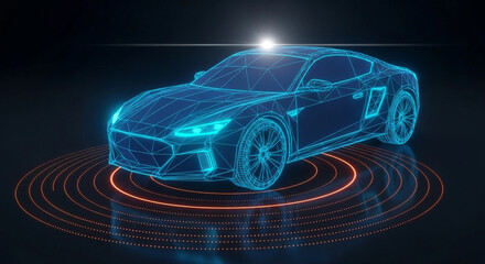 Digital Car Wireframe Illustration