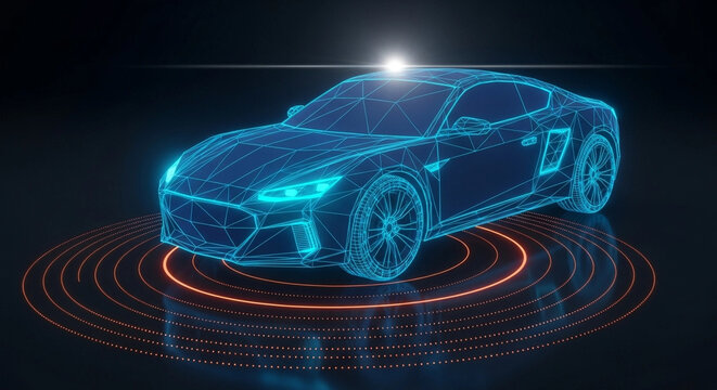 Digital Car Wireframe Illustration
