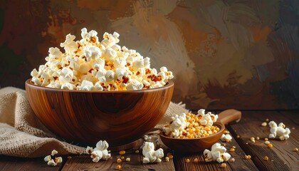 Wooden bowl of popcorn