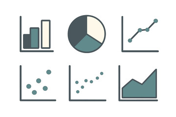 Fototapeta premium Modern collection of diverse data visualization diagrams including bar, pie, line, and scatter plots for business analysis and reporting