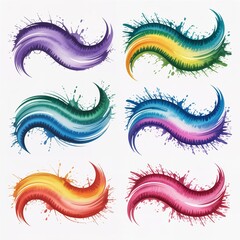 Watercolor paint strokes in various colors arranged in a grid on a white background illustration