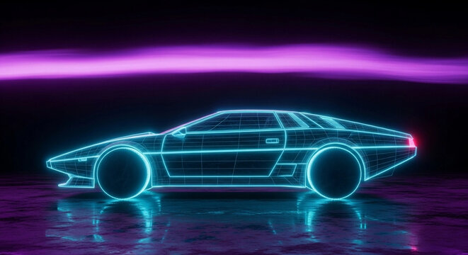 Neon Car Futuristic Design - Powered by Adobe