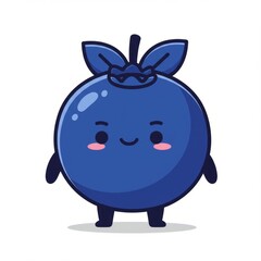 Fototapeta premium Blueberry fruit mascot illustration on white background. Cute, fresh, and playful character design, perfect for food branding, healthy lifestyle, and cartoon concepts.