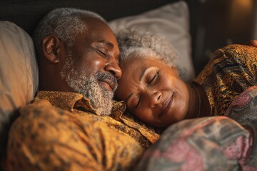 Intimate Moment, Senior Couple, Cozy Bedroom, Photograph, Warm Atmosphere, Close-Up, Love and Connection