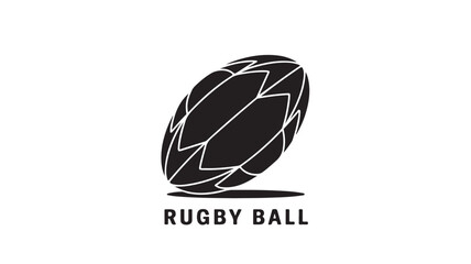 Iconic black and white rugby ball symbol with bold text, perfect for sports branding, game promotions, and athletic team logos, conveying power and motion.