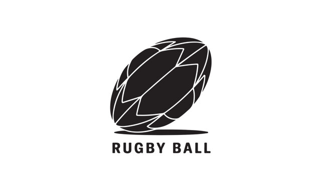 Iconic black and white rugby ball symbol with bold text, perfect for sports branding, game promotions, and athletic team logos, conveying power and motion.