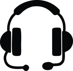 Iconic silhouette of modern headphones with microphone for audio communication and entertainment