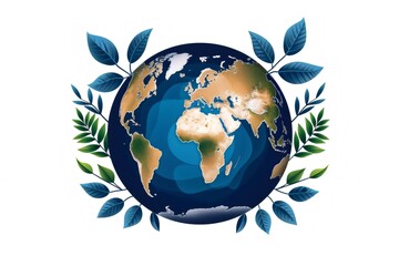 Earth globe with green leaves representing sustainability