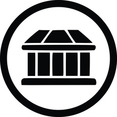 Classic bank building icon representing financial institutions government buildings and public services with geometric symbolism