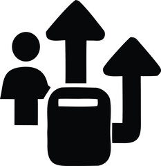 Silhouette of a person with arrows indicating upward movement and progress representing career advancement and growth opportunities