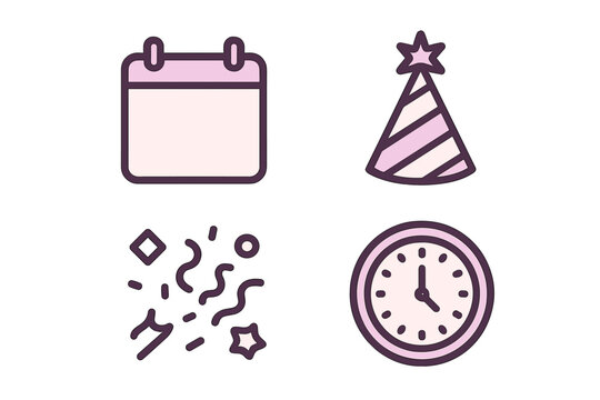 Festive celebration event planning with calendar, clock, party hat, and confetti for parties and special occasions