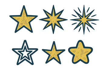 Obraz premium Collection of hand drawn star shapes featuring distinct styles and textures, ideal for graphic design projects and creative applications