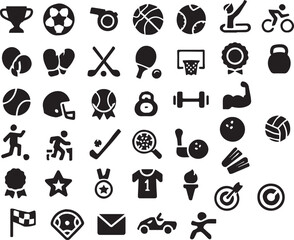 Sports Icon Set with Fitness, Games, and Athletic Symbols