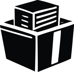 Simple silhouette icon of a shipping box containing stacked items for logistics and delivery concepts