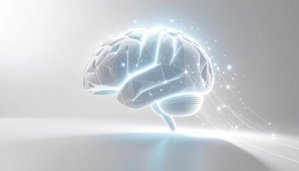 Digital Brain Depiction Made Of Glowing Pixels Symbolic Of Technology And Creativity On White Background